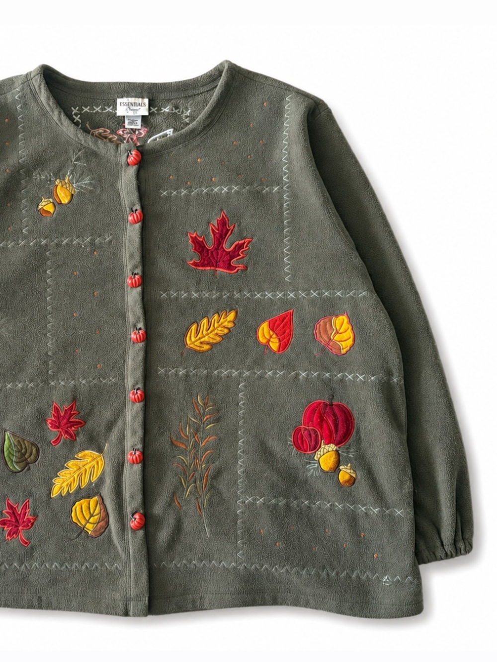 Vintage Essentials by Maggie, Pumpkin / Leaf Autumn Fleece Style Cardigan